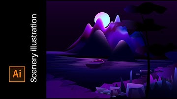 Scenery illustration | night scenery | full moon lake | full moon mountain