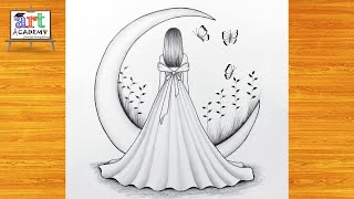 How to draw a cute Girl with Butterflies -Pencil sketch || Drawing easy for beginner || Girl drawing