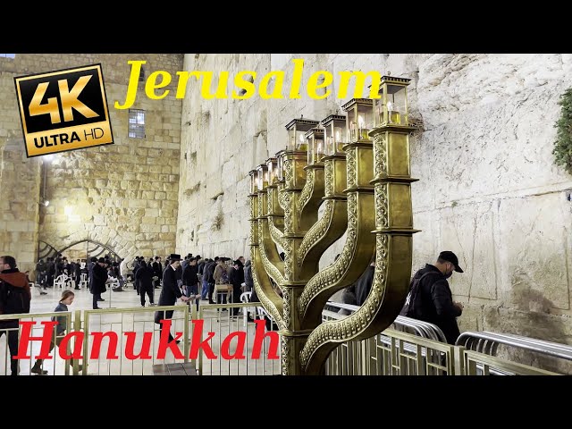 The magic of Hanukkah lights of the Jewish Quarter | Jerusalem Walk 4k60 HDR class=