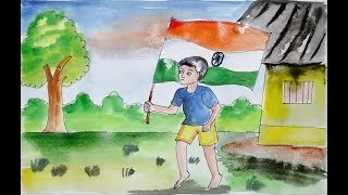 Easy Independence Day Special Scenery Drawing ! 15th August Drawing with water color  for beginners