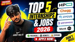 Top 5 Internships & Jobs 2026 🔥 HPE, Chegg, Zycus, AI Engineer & Remote Jobs | Apply Now