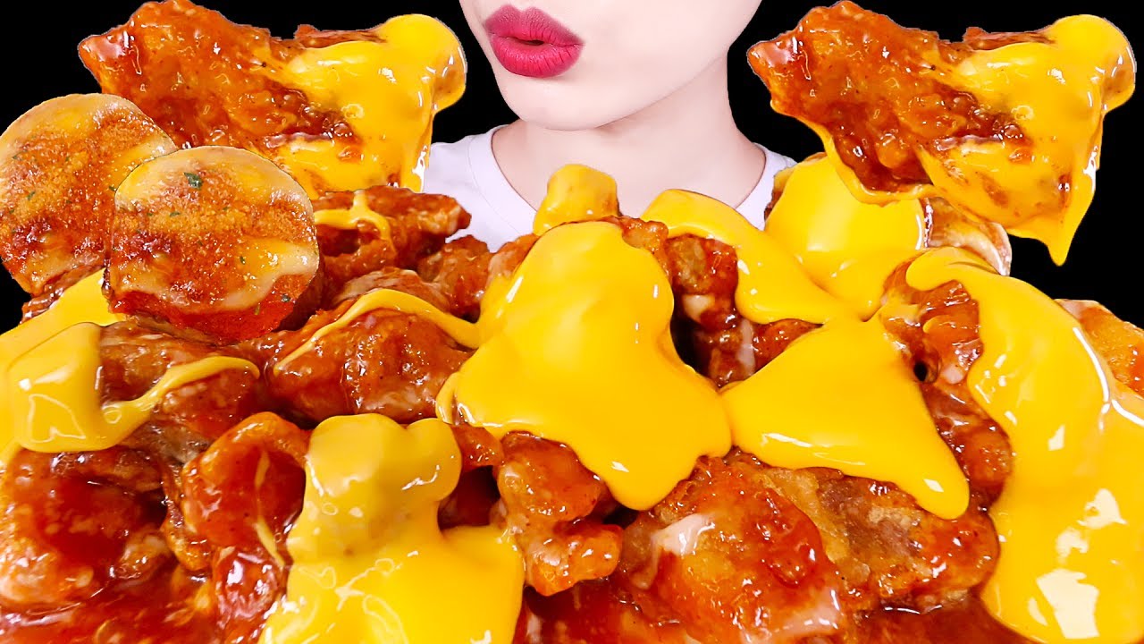 ASMR MUKBANG｜FRIED CHICKEN, CHEESE BALL, CHEESE SAUCE, RICE 바삭촉촉한 양념치킨, 치즈볼, 치즈소스 EATING SOUNDS 먹방