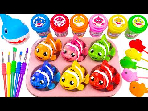 Baby Shark ASMR 🌈 Oddly Satisfying Fish Tank Slime Mixing DIY Clay Candy & Kinetic Sand Cutting