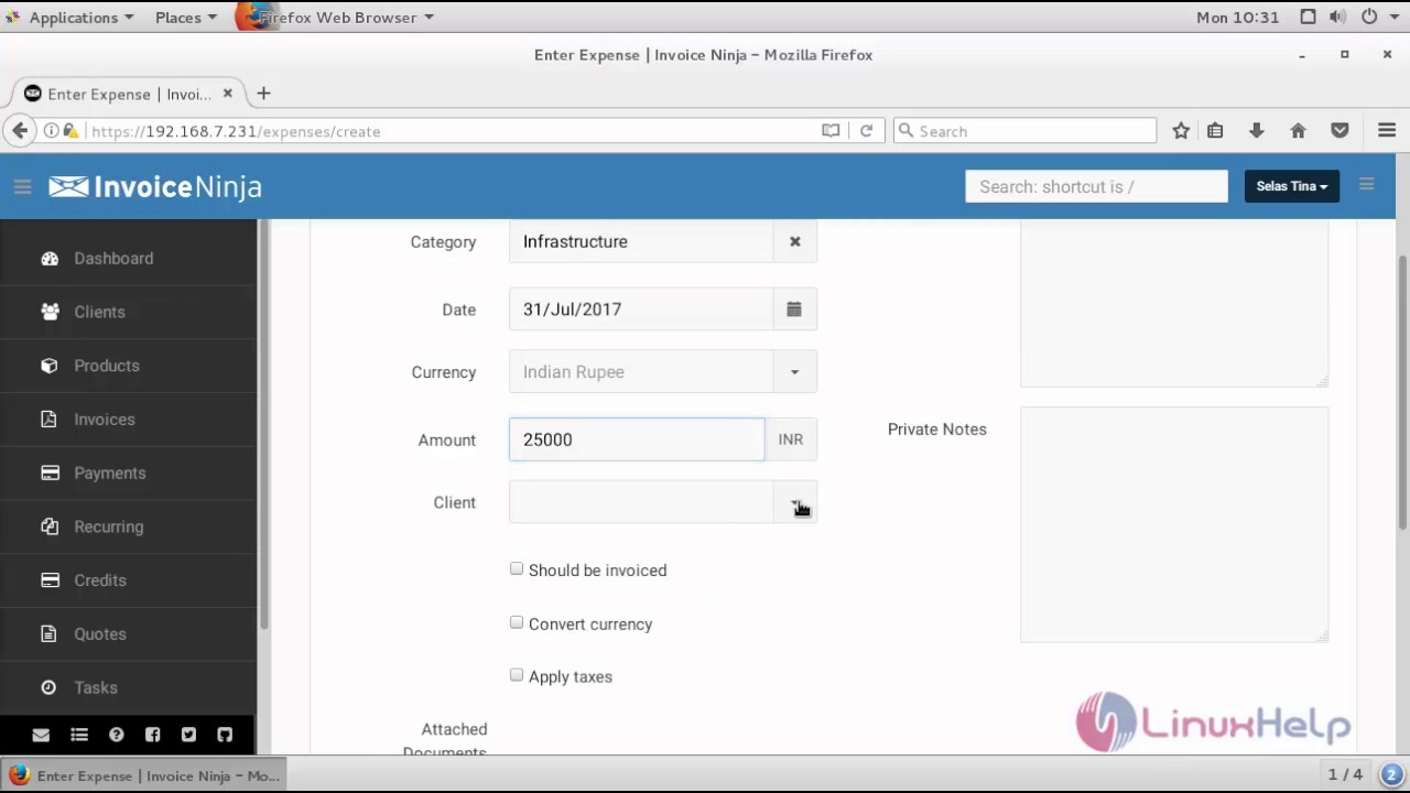 how to create expense record on invoice ninja youtube