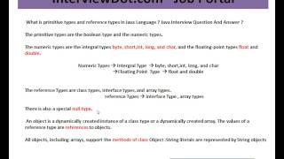 What is primitive types and reference types in Java Language  Java Interview Question And Answer