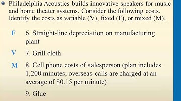 Identify Costs as Fixed, Variable, or Mixed