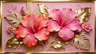 Elegant Pink Hibiscus 3D Floral Art | 2 Hour Golden Frame TV Screensaver | 4K Elegant View screenshot 5