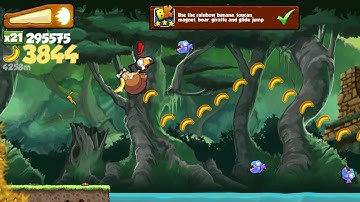 Banana Kong Use the rainbow banana, toucan, magnet, boar, giraffe and glide jump (In One Run)