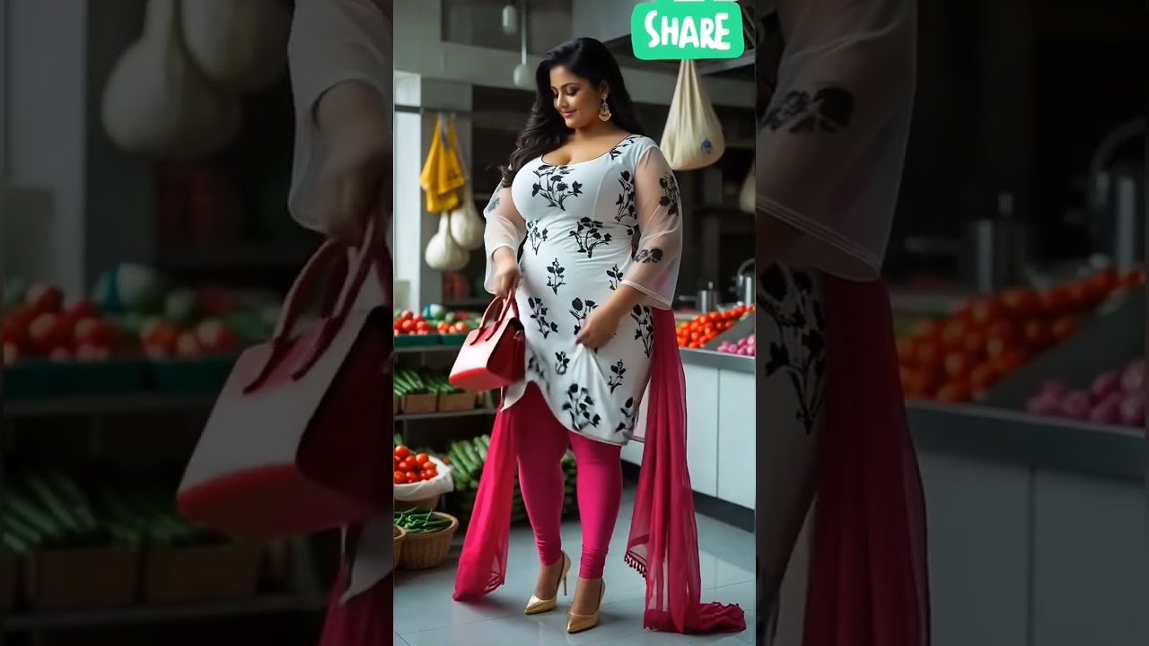 Confident Indian Beauty in Stylish Kurti Look 👑✨ #plussizefashion #traditionalwear #Shorts