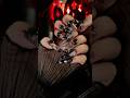 Gothic Dark Black Butterfly Lace Moonstone Press On Nails Long Coffin Handmade Paint