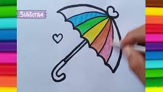 Easy drawing and colouring cute and beautiful  rainbow umbrella 🏖️☔ for kids||Drawing tutorial kids