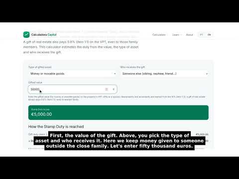 Gift Tax Calculator (Portuguese Imposto do Selo on gifts)