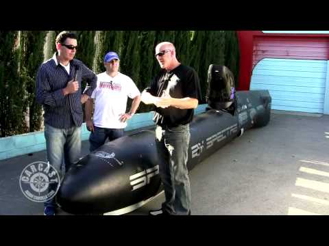 CarCast's Adam Carolla and Sandy Ganz with the Spectre Streamliner