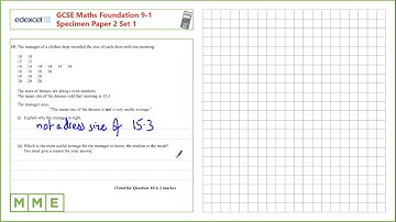 GCSE Maths EDEXCEL Specimen Set 1 Foundation     Paper 2   Q10 Mean, Median and Mode