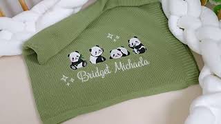 Personalized Panda Baby Blanket | Custom Embroidered Blanket | Cute Newborn Gift for Boys & Girls