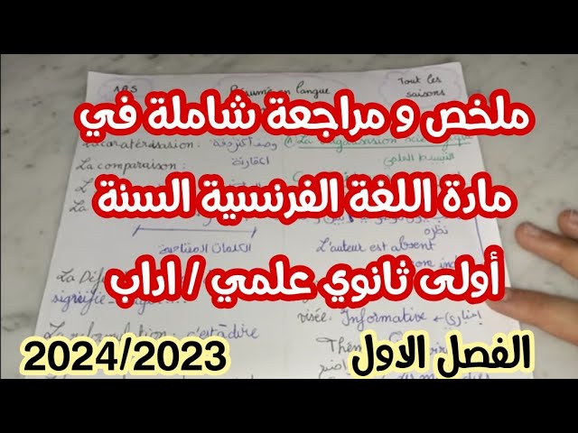 ملخص شامل في مادة اللغة الفرنسية للسنة أولى ثانوي جذع مشترك علوم