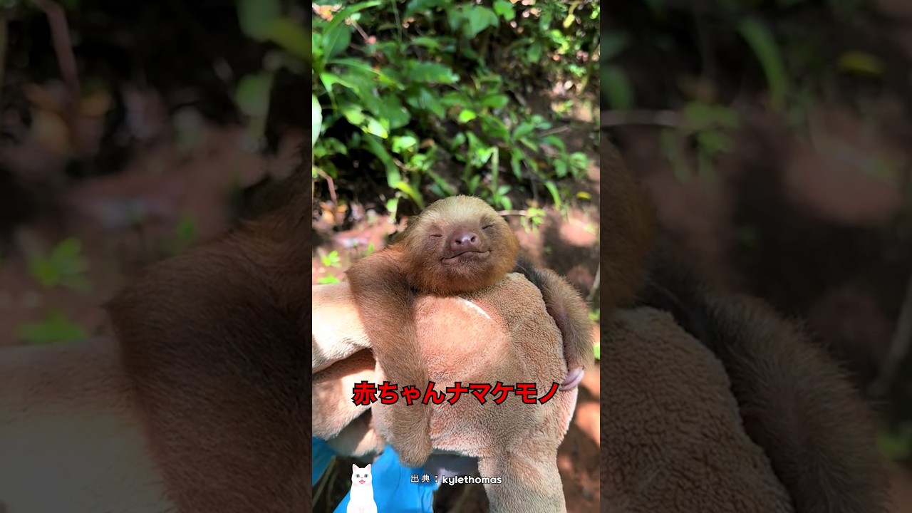 テディベアをママだと思っているナマケモノの赤ちゃん