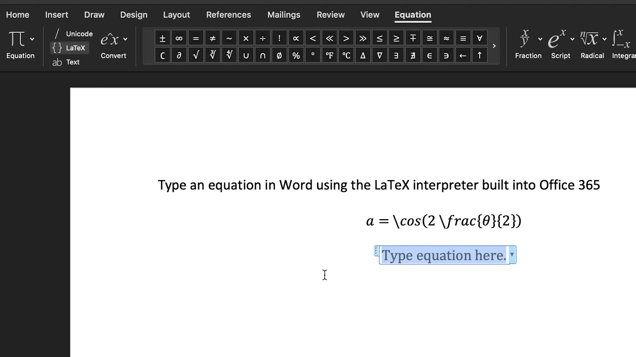 how to insert equation in word as latex