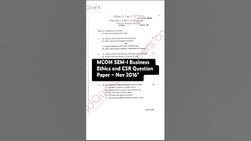 MCOM SEM‑I 2016 Business Ethics and CSR Question Paper – Nov 2016”