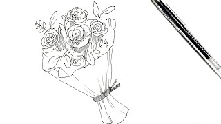 How To Draw A Pen Drawing Of A Bouquet Or Bouquet In 3 Minutes Youtube