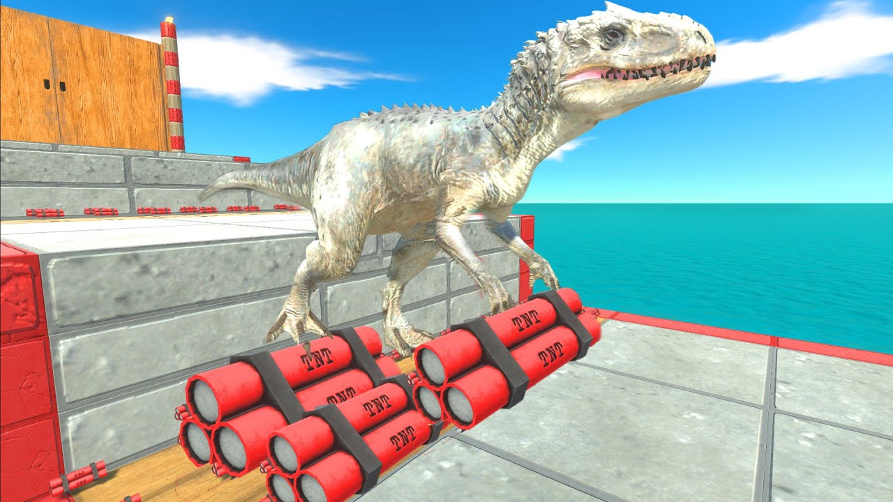 Reach the enemy by jumping over the dynamite - Animal Revolt Battle Simulator