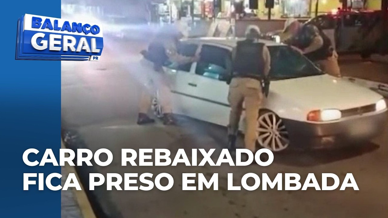 Carro rebaixado fica preso em lombada e policiais surpreendem motorista ao ajudá-lo no litoral