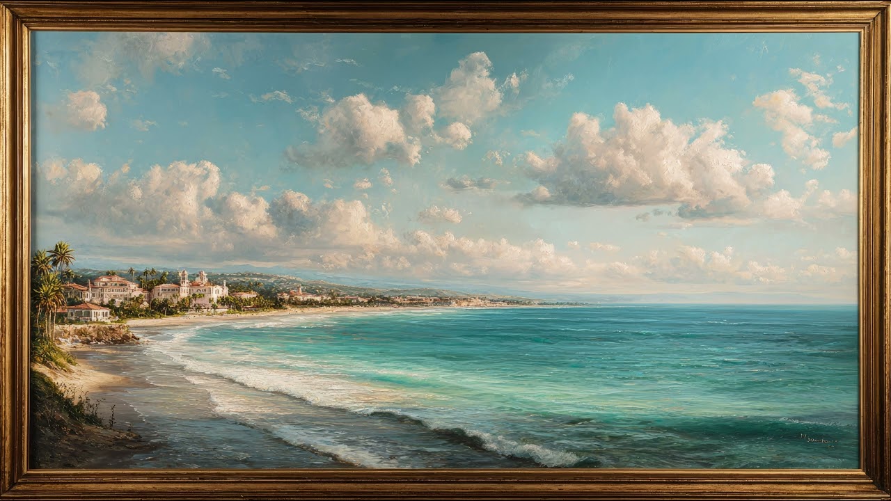 Framed Coastal Seascape Painting for TV | Art TV Screensaver in 4K | 3-Hour Calm Wall Art