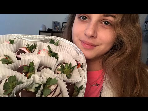 ASMR | chocolate covered strawberries | eating sounds and whispering