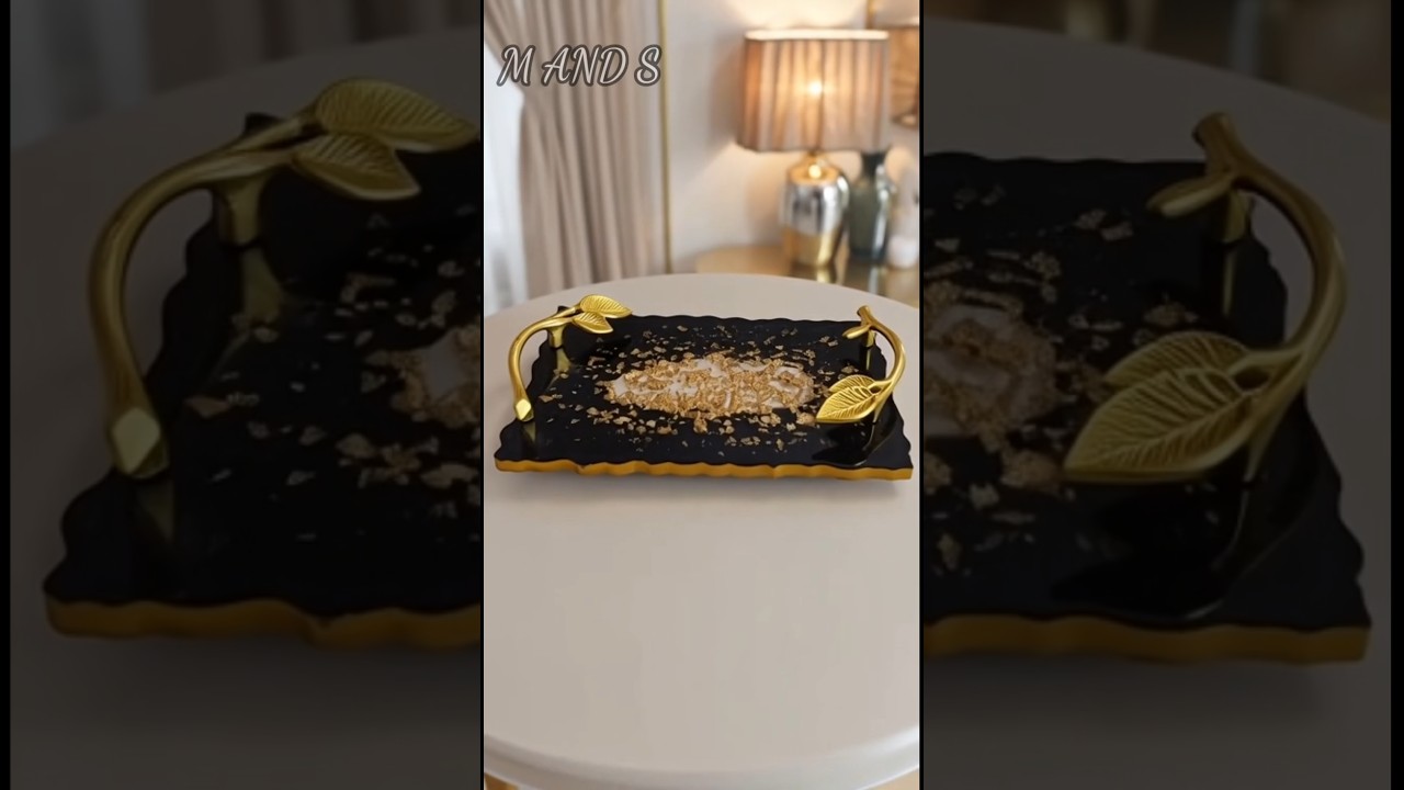 Handcrafted Serving Tray with Golden Metal Handle | M AND S