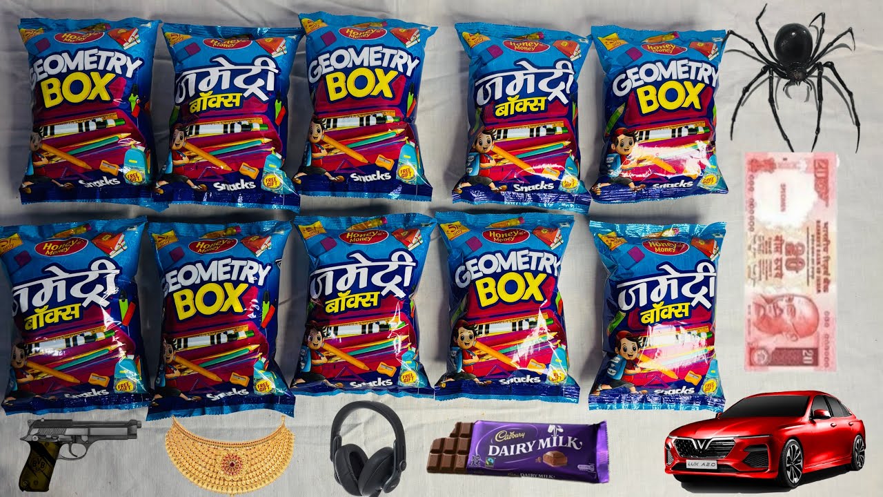 Geometry box snacks inside toys SpiderMan sharpner  , multicolour pen, fancy Eraser 
