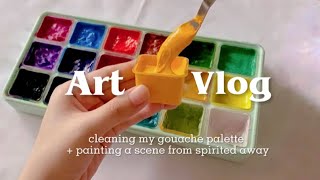 💐 cleaning my gouache palette + painting a scene from spirited away 🎨 | chill vlog