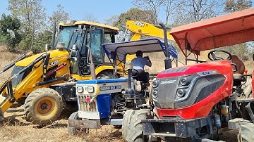 Jcb 3dx Eco Excellence Backhoe Machine Loading Mud In Mahindra 415 DI Tractor and Swaraj Tractor