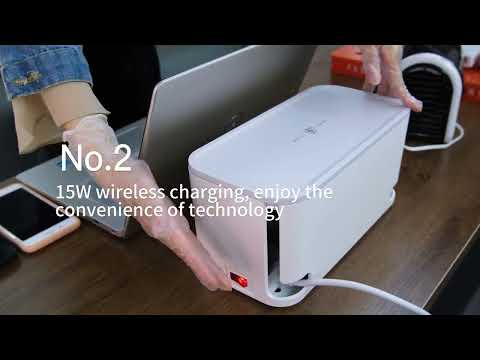 Мережевий фільтр-органайзер з бездротовою зарядкою Qi LDNIO SCW5354 Power Strip 2*USB+1*Type-C 2m White, видео 2