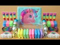 Mixing”Unicorn Rainbow” Eyeshadow and Makeup,parts,glitter Into Slime!Satisfying Slime Video!★ASMR★