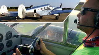 Flying a Beech 18 - Twin Engine WWII Airplane