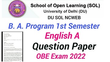 English A (Aecc) B. A. Program 1st Semester Question Paper Open Book Exam DU SOL Obe March 2022