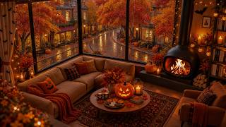Enchanted October Halloween Coffeehouse | Rainy Fall Jazz, Pumpkin-Lit Streets & Fireplace Glow screenshot 1