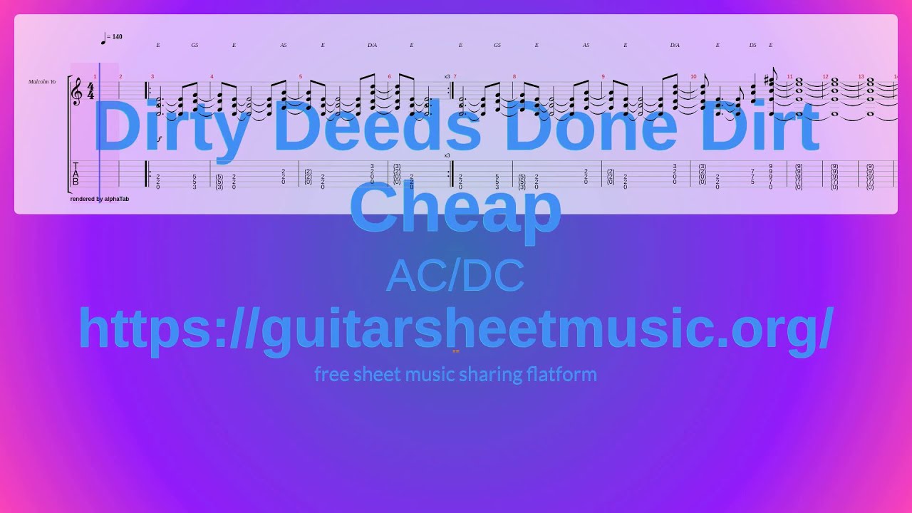 Dirty Deeds Done Dirt Cheap Sheet Music Free, Ac/Dc Synthesia Piano ...
