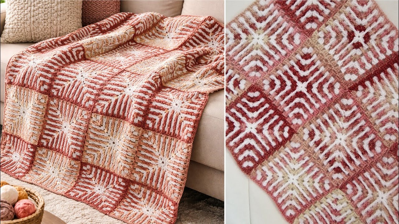  SUB 🌸 Tığ İşi Mozaik Motif ile battaniye yapımı Crochet Blanket Tutorial 