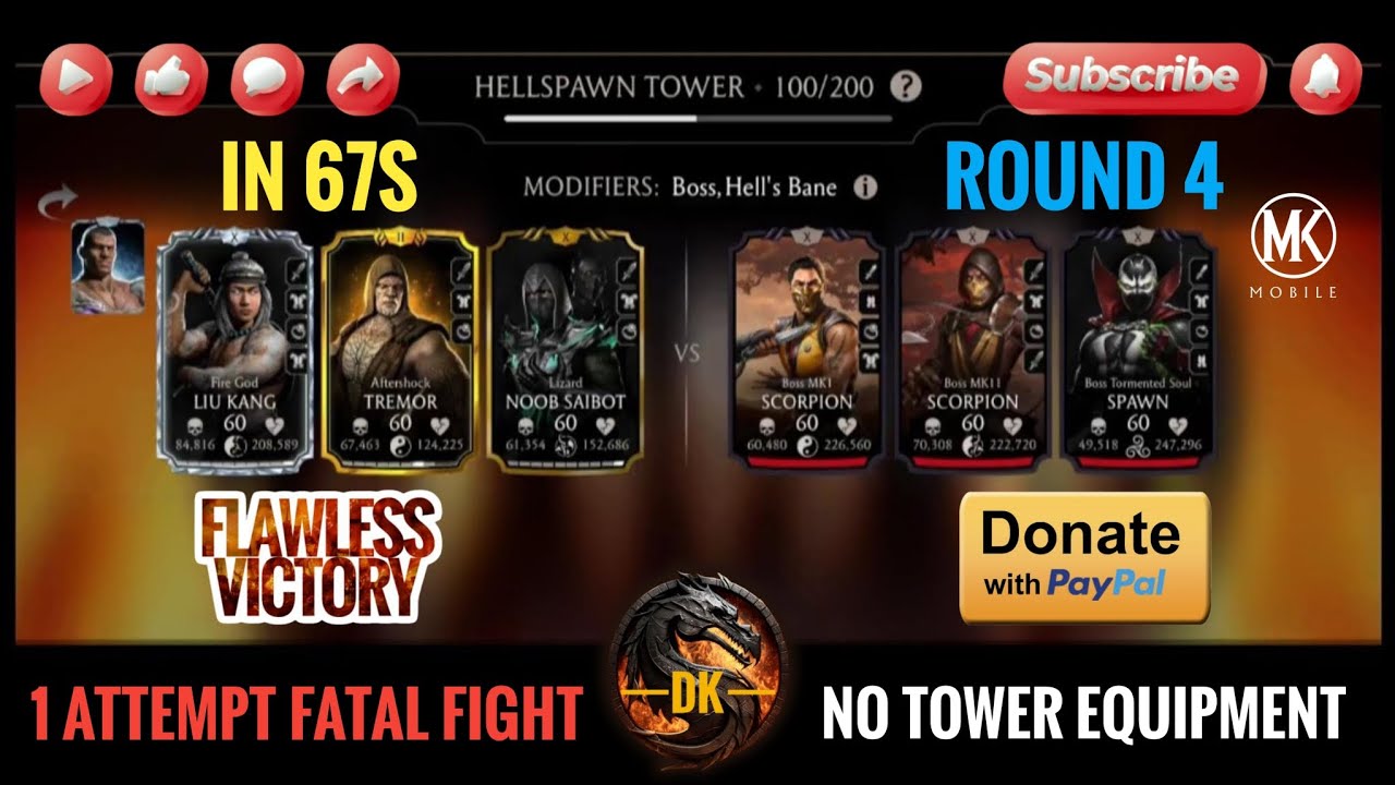 Hellspawn Tower 100 Fatal▪️Round 4 🎮 Mortal Kombat Mobile▫️MK Mobile 