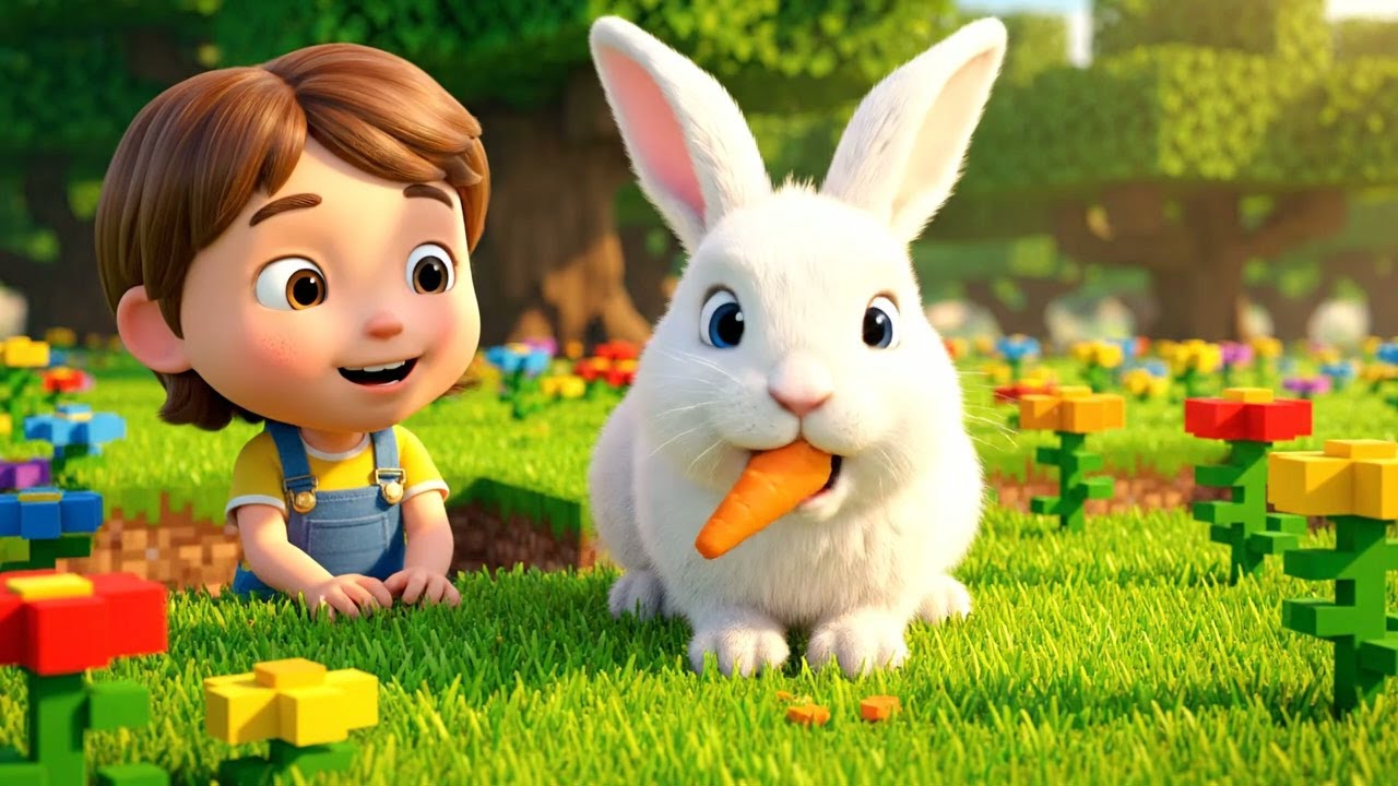 Minecraft Little Bunny Hid in the Grass 🐰 | Nursery Rhymes for Kids & Baby Songs