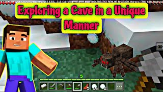 I'm exploring a cave in a unique manner in Minecraft.