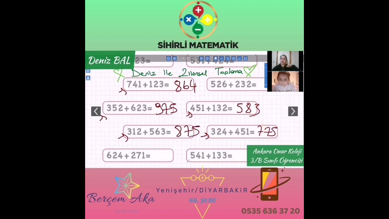 ONLİNE 3. SINIF ÖĞRENCİMİZ DENİZ İLE YAN YANA ZİHİNDEN TOPLAMA İŞLEMLERİ