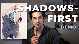Shadows-First Watercolor Demo, Lisbon Balcony Sketch