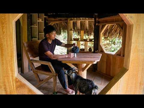 Building a Nail-Free Wooden Table & Chair Set | Finishing the Walls of the Bushcraft House.