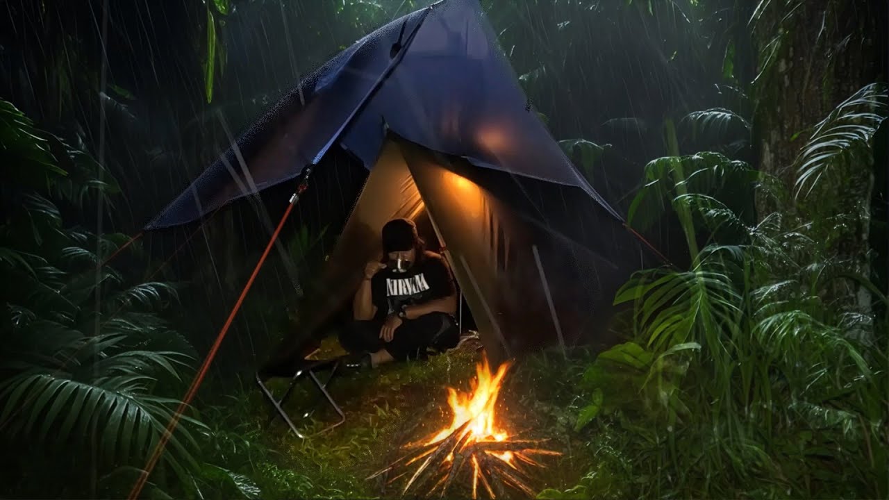 AMAZING HEAVY RAIN! SOLO CAMPING IN HEAVY RAIN AND THUNDER - RELAXING ...
