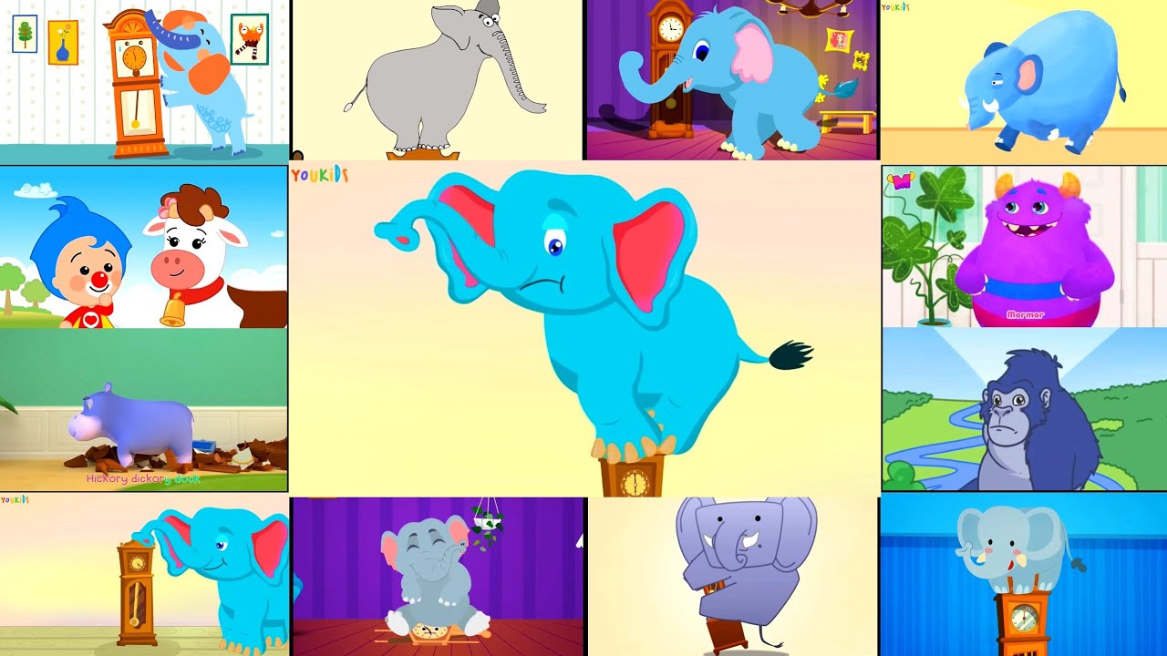 HICKORY DICKORY DOCK || COW, MORMOR, HIPPO, GORILLA & 8 ELEPHANT || COLOR INVERSION || FX TUTORIAL