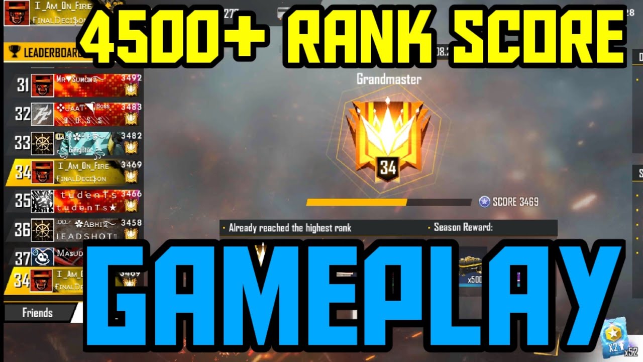 4500+ RANK SCORE GAMEPLAY || FREE FIRE || DeadLine Gaming ...