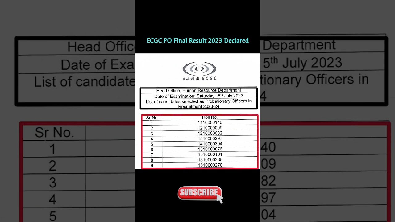 ECGC PO Final Result 2023 Declared 