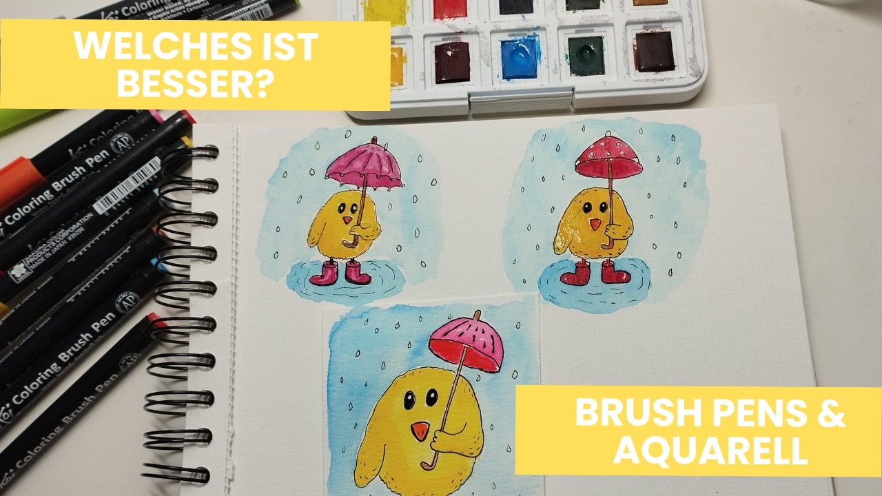 Das niedlichste Etwas, das du heute sehen wirst! 🐥☔️Aquarell & BrushPens